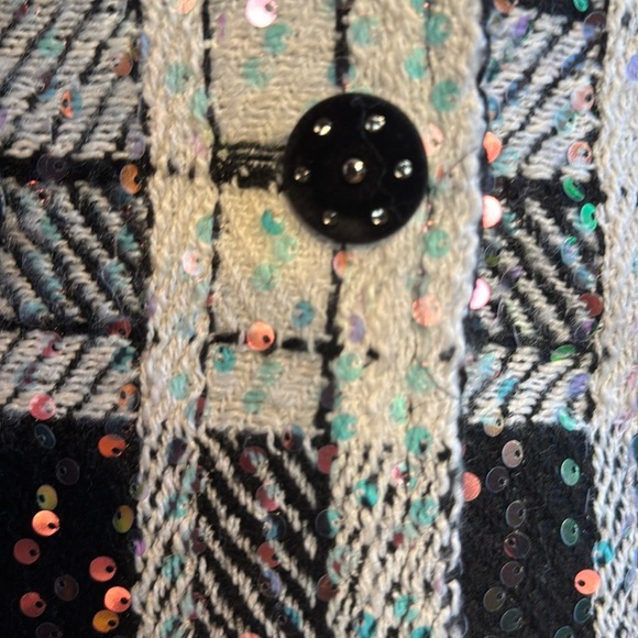 Gorgeous NWT Eva Franco Women's Black and White Sequined Tweed Jacket Lined - Picture 9 of 15